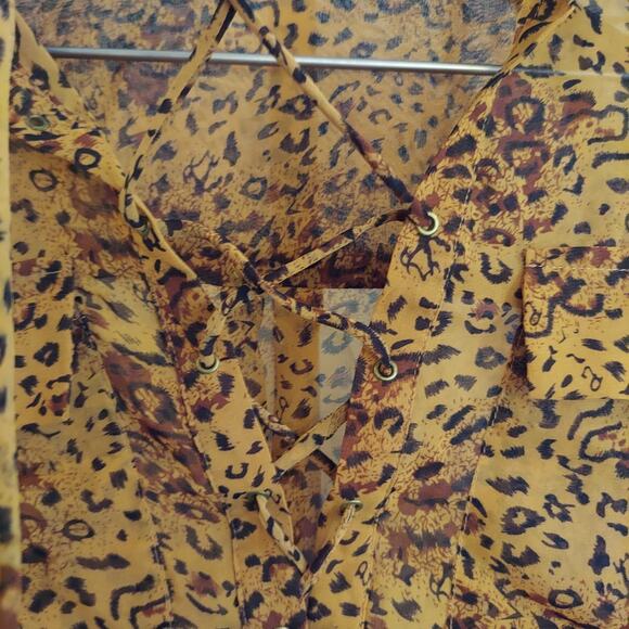 BCBG MaxAzria Blouse Small Sheer Lace Up Animal Print - Picture 4 of 10